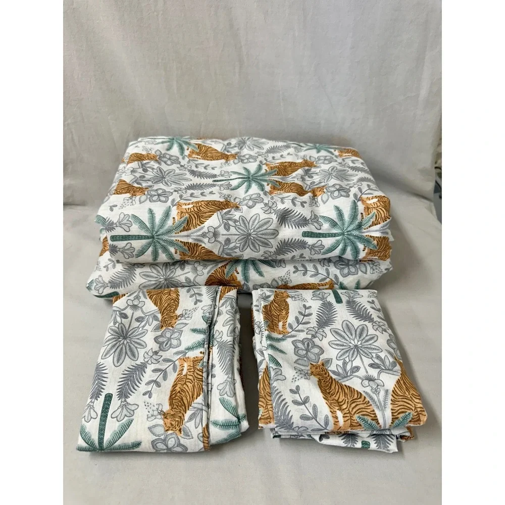House of Verdi Tiger Palm Tree Jungle Print King Sheet Set Boho Bungalow